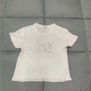 Brandy Melville White On Fire T-Shirt